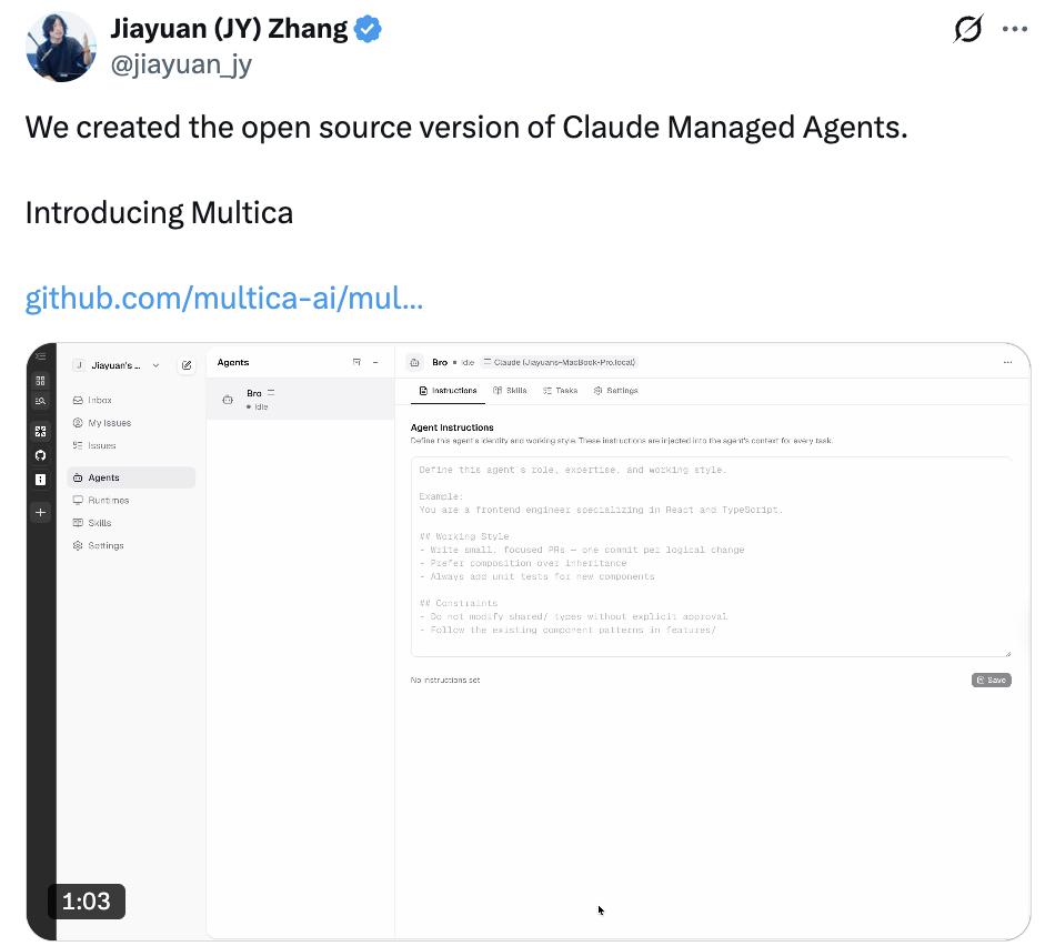 Claude企业版发布即遭开源项目“贴脸开大”！托管智能体服务被Mul tica秒跟，网友反应笑不活